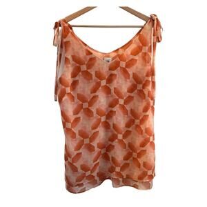 Cabi Large Orange & Pink Pinwheel Layered Sleeveless Top with Tie Details